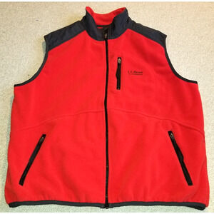 VINTAGE Y2K Mens Vest-L.L. BEAN-USA-red/black fleece 'All Conditions' zip-up-XL